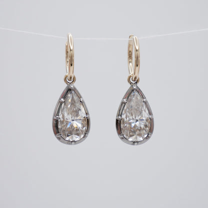Pear Shaped Moissanite Georgian Victorian Earrings