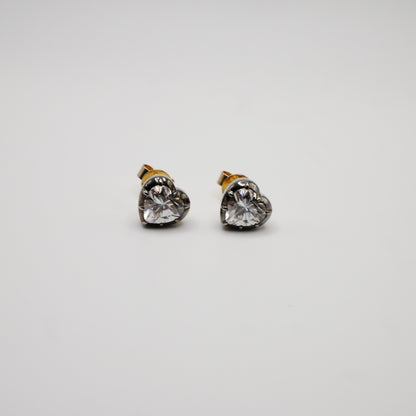 Georgian Victorian Heart Cut Moissanite Stud Earrings, 18K Gold, view 4