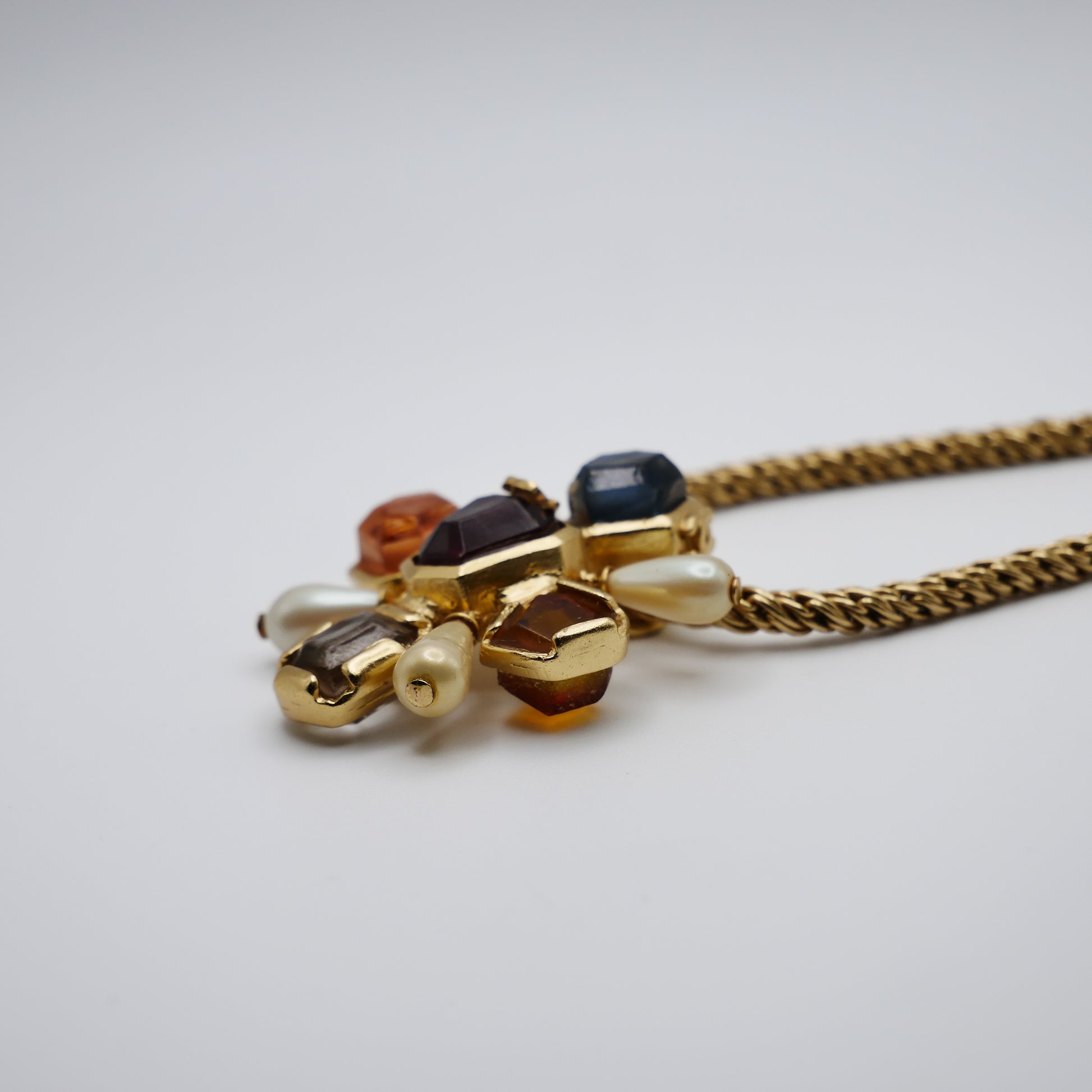 Vintage Chanel Gripoix poured glass Byzantine cross pendant necklace, view 5