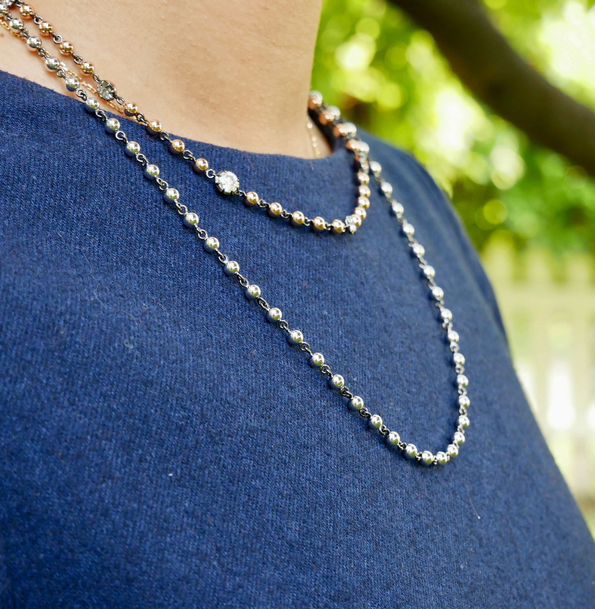 Georgian Victorian Art Deco Ball Sphere Chain Necklace, 4 mm, view 16