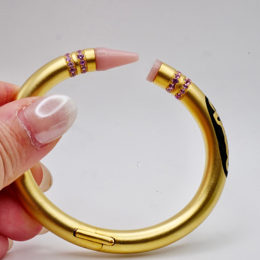 Customizable Crayon Bracelet in 18K Gold Filled with Pink Coral and Pink Moissanites | Nadine Ghosn style | Drake jewelry | Justin Bieber jewelry | Beyonce jewelry | novelty fun fine jewelry | by Disco Marshmallow