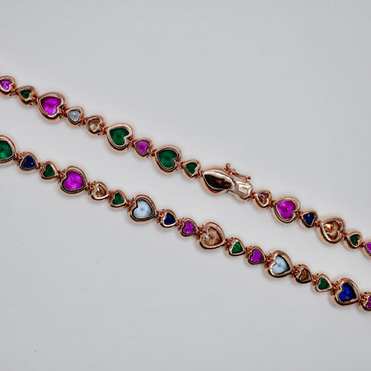 Rainbow Heart Tennis Necklace in 18K Gold Filled or 14K/18K Solid Gold, view 4