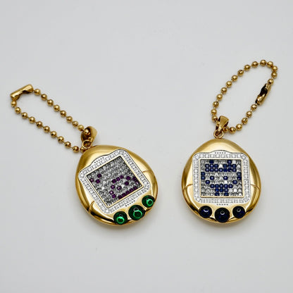 Pet Egg Pendant with Moissanites and Gemstones on Ball Chain, 18K Gold Filled, view 5