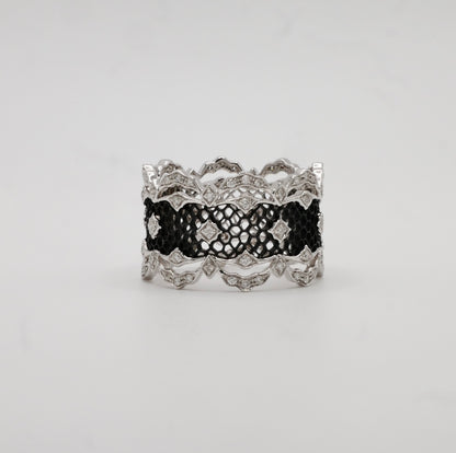 Lace Honeycomb Scalloped Ring, 18K Blackened Gold, view 3
