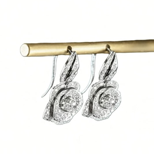 Large Diamond Bloom Leaf Studs, 18K Gold, view 2