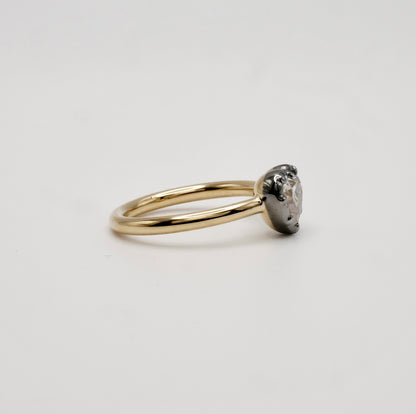 Georgian Victorian Heart Shaped Moissanite and Gold Collet Button Back Ring, view 4