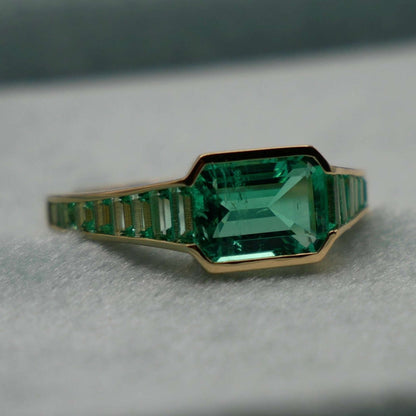 Caliber Step Cut Lab Grown Colombian Emerald Ring, view 2