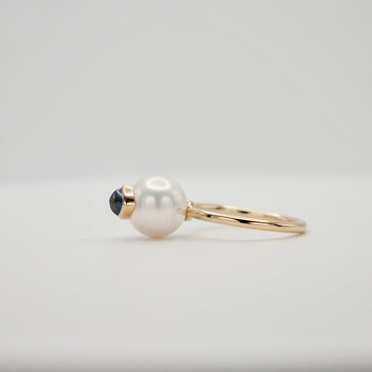Pearl and Aquamarine Ring, 14K Gold, view 5
