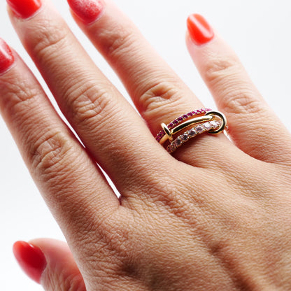 Interlocking Pink Sapphire Trinity Ring Set, 14K Gold, view 5