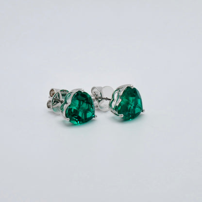 Heart Shaped Lab Grown Emerald Stud Earrings in 14K or 18K Gold, view 2