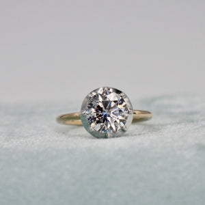 Georgian Victorian Collet Button Back Ring, 2 Ct, Lab Diamond or Moissanite
