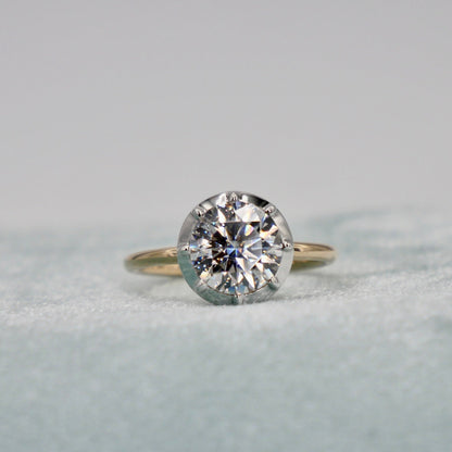 Georgian Victorian Collet Button Back Ring, 2 Ct, Lab Diamond or Moissanite