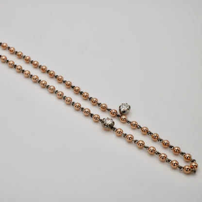 Georgian Victorian Art Deco Ball Chain Necklace with Round and Pear Moissanite or Diamonds