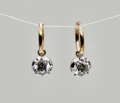 Custom Round Georgian Victorian Earrings, Lab Diamond or Moissanite, view 10
