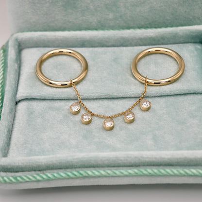 Double Ring with Pear Shaped Moissanites, 14K Gold, view 6