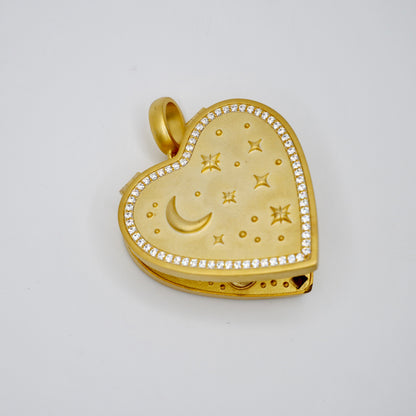 Celestial Makeup Palette Heart Locket Pendant in 18K Gold Filled