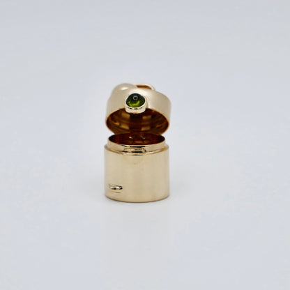 Vintage Style Pill Box Pendant Necklace with Green Tourmaline in 14K or 18K Gold