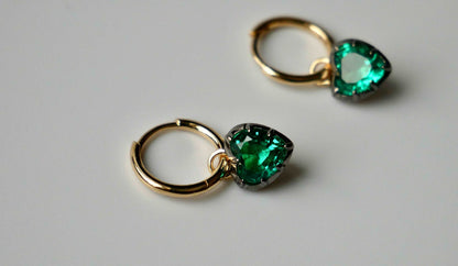 Heart Cut Emerald Georgian Victorian Gold Earrings, 18K Gold, view 4