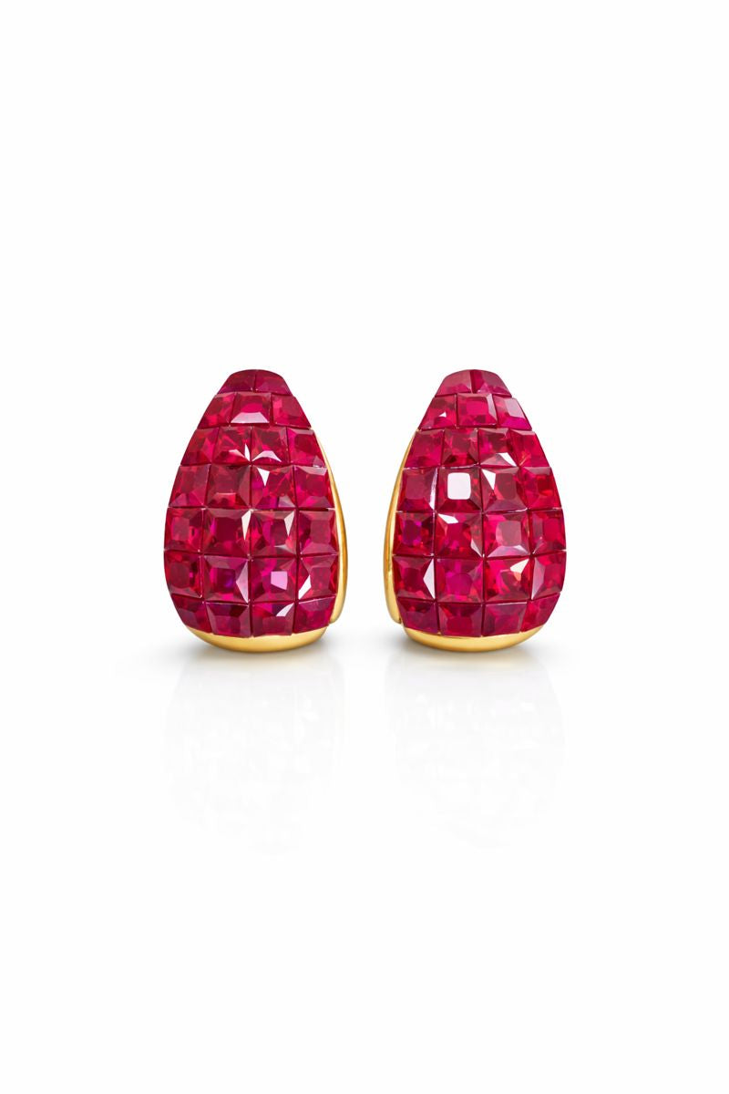 Reversible Carré-Cut Natural Ruby, Sapphire or Emerald Earrings with Lab Diamonds in 18K Gold | by Disco Marshmallow