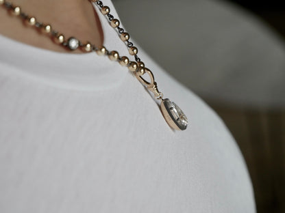 Georgian Victorian Ball Chain Elongated Pear Moissanite or Diamond Pendant, 14K Gold, view 8