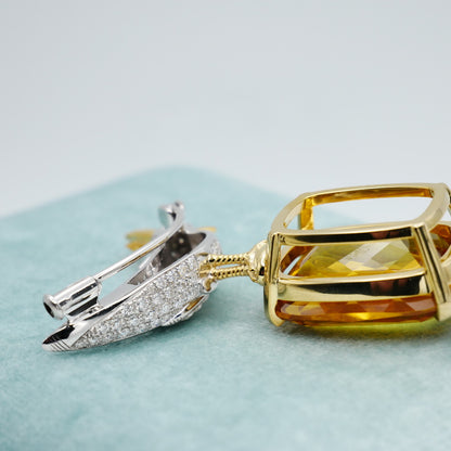 Bird Brooch with Elongated Cushion Citrine and Moissanites, 18K Gold Filled, view 11