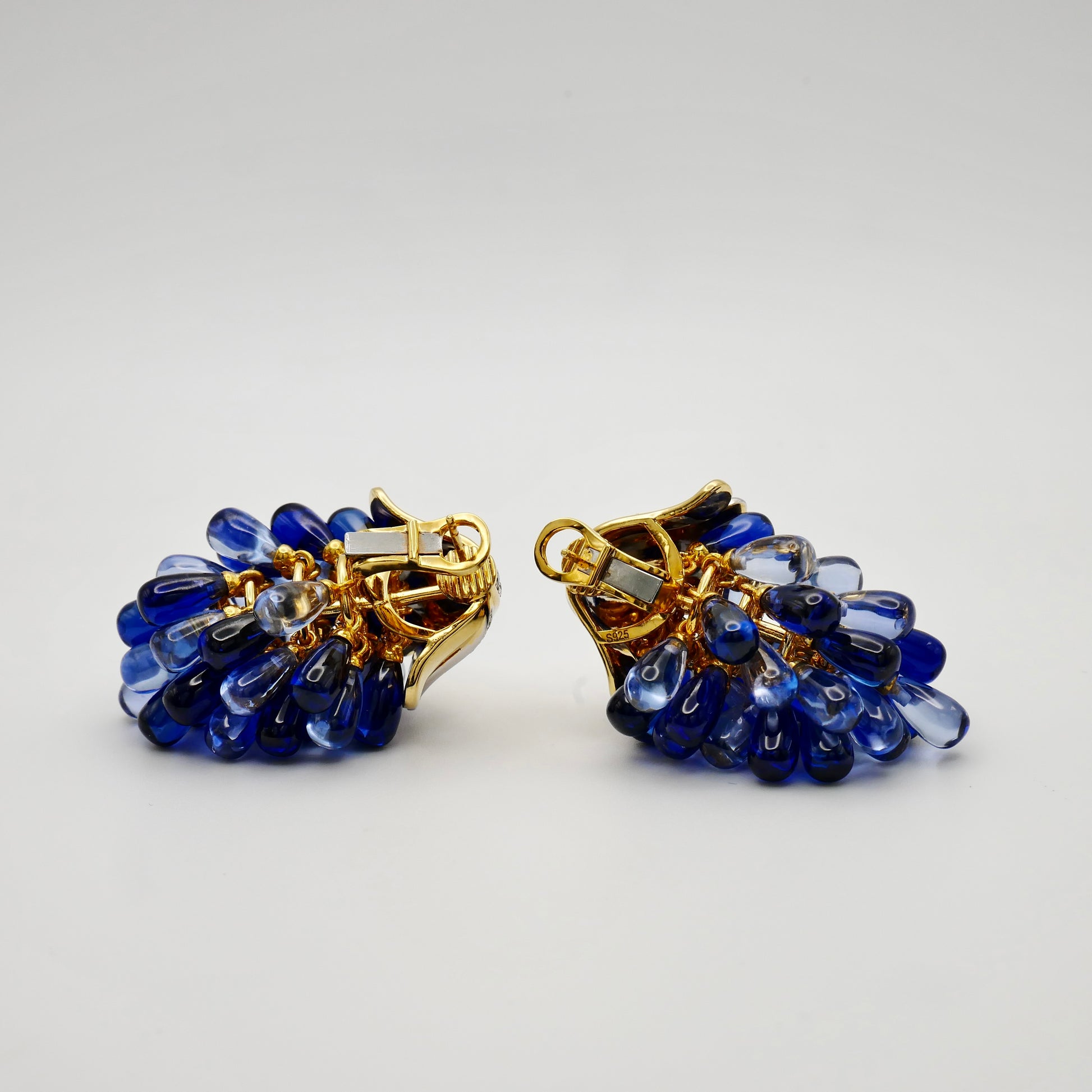 Sapphire Grape Earrings | Lab Sapphire Cluster Drops in 18K Gold Filled or Solid Gold | Statement Earrings | Cabochon Sapphire Jewelry | by Disco Marshmallow | Verdura style | Sicilian jewelry | cabochon bracelet