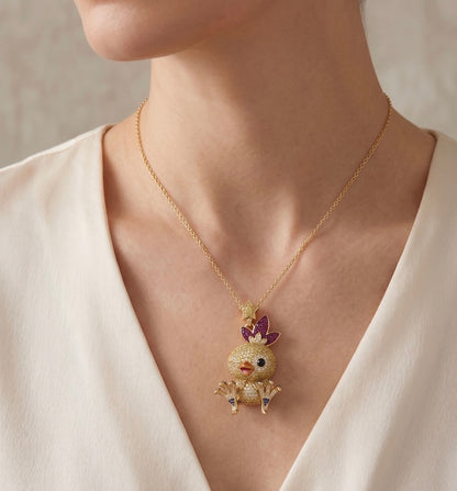 Torchic Pokemon Pendant Pavé Sapphire Ruby Moissanite, view 3