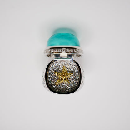 Aquamarine Cabochon Ring with Hidden Opening Starfish, view 3