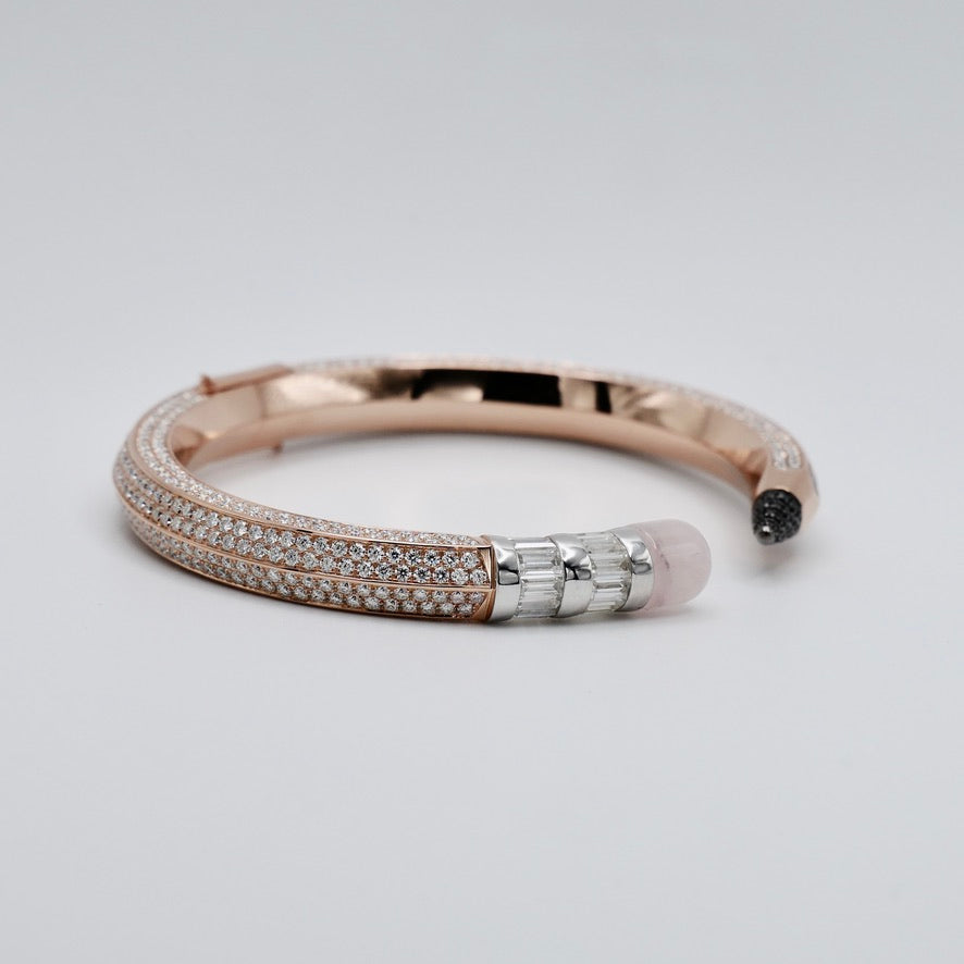 Pave Pencil Bangle with Moissanite and Pink Nephrite
