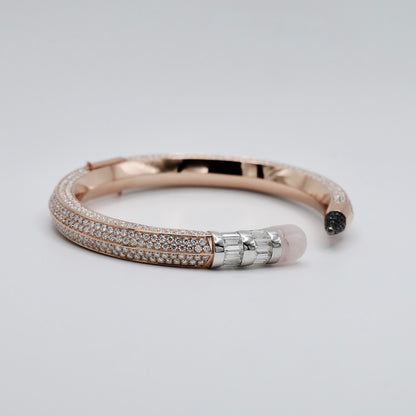 Pave Pencil Bangle with Moissanite and Pink Nephrite