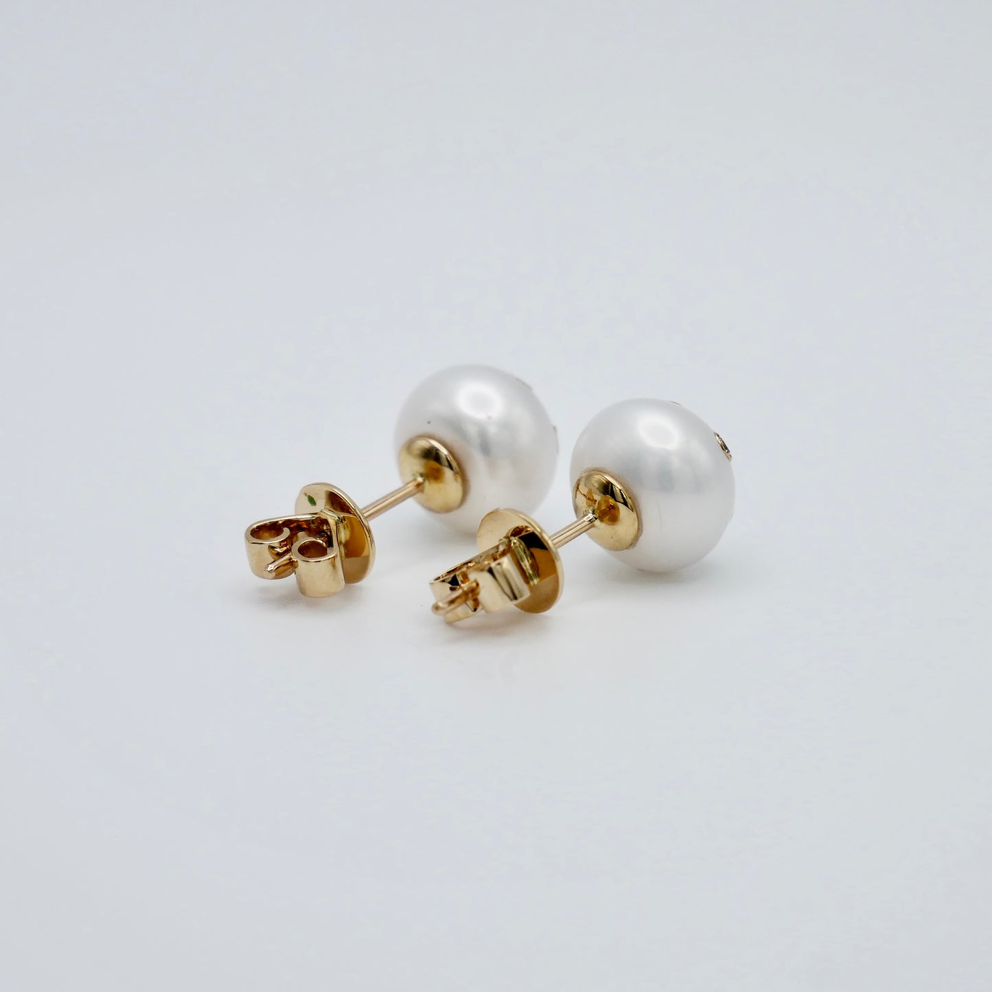 Freshwater Pearl Stud Earrings with Embedded Lab Diamonds in 14K or 18K Gold