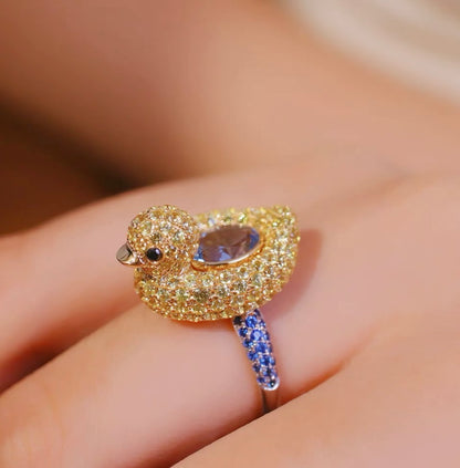 Aquamarine with Blue Sapphires Duckie Ring, 18K Gold, view 3