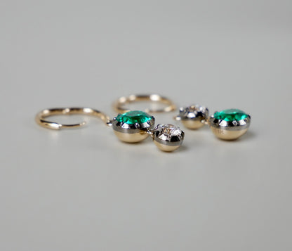 Oval Emerald and Round Moissanite Georgian Victorian Mismatched or Gold Hoop Earrings, view 5