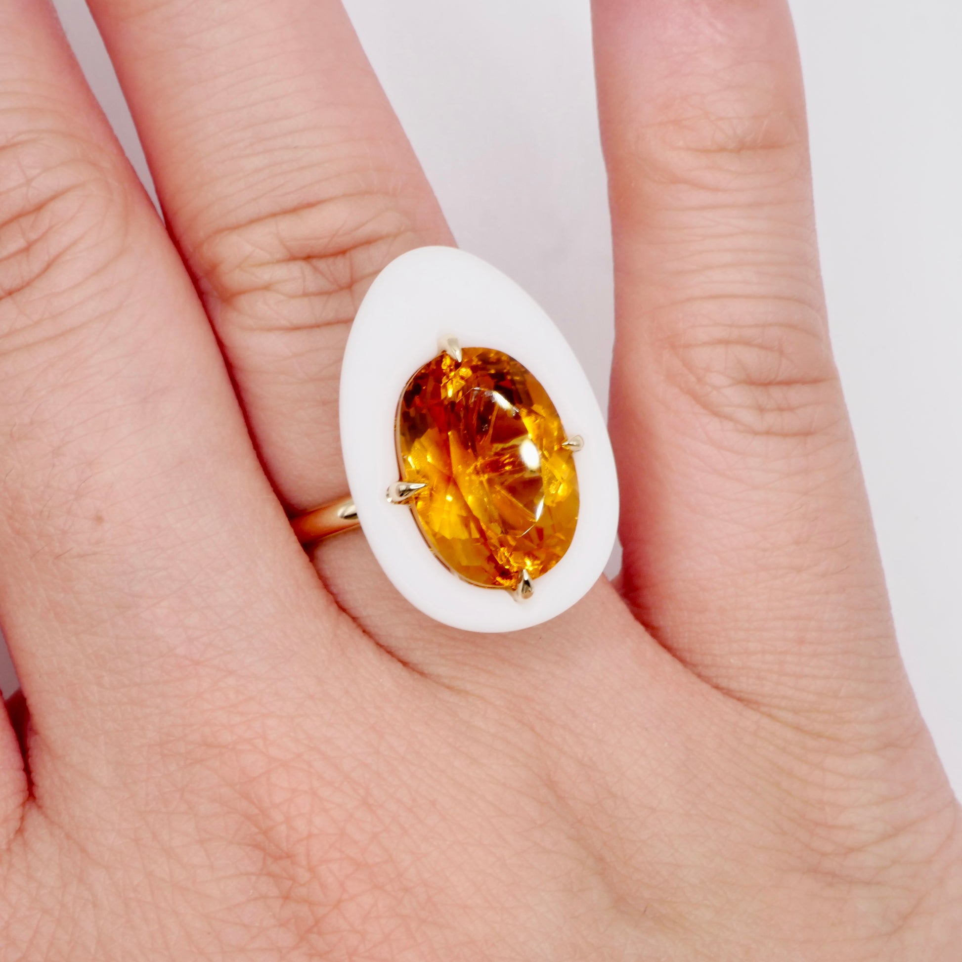 Natural Citrine Porcelain Egg Ring in 14K Yellow Gold | Statement Cocktail Ring | November Birthstone | by Disco Marshmallow