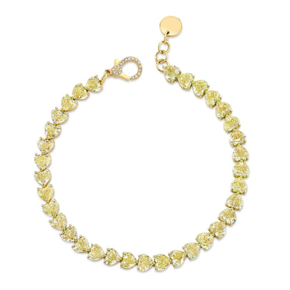 Heart Cut Fancy Lab Diamond Tennis Bracelet, 18K Gold