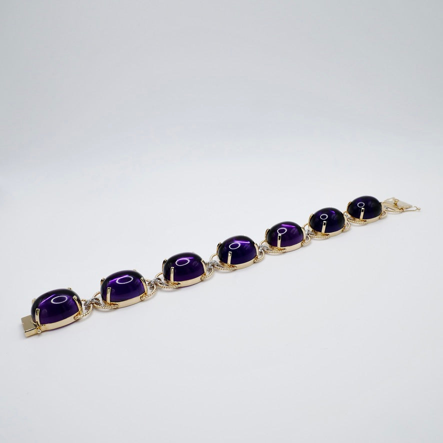 Pebble Cabochon Sicilian Moonstone/Amethyst/Citrine and Moissanite Rope Bracelet | by Disco Marshmallow | Verdura style | Sicilian jewelry | cabochon bracelet