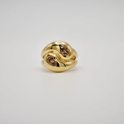 Moi et Toi Double Pear Shaped Champagne Diamond Wrap Ring, 18K Yellow Gold