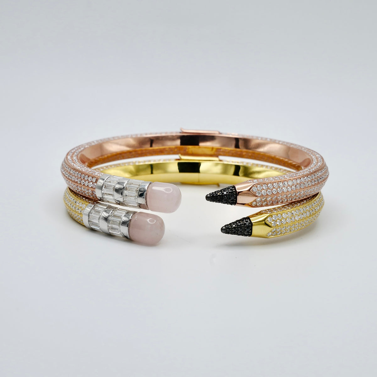 Pave Pencil Bangle with Moissanite and Pink Nephrite