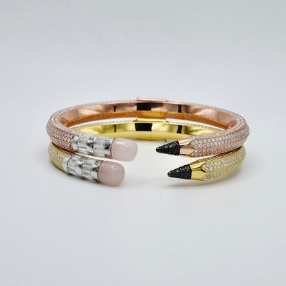 Pave Pencil Bangle with Moissanite and Pink Nephrite