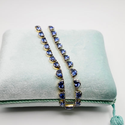 Georgian Victorian Riviere Scalloped Half Moon Collet Sapphire Tennis Necklace, view 6
