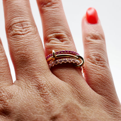 Interlocking Pink Sapphire Trinity Ring Set, 14K Gold, view 4