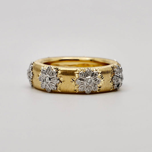 18K Gold Engraved Fabric Silk Diamond Ring