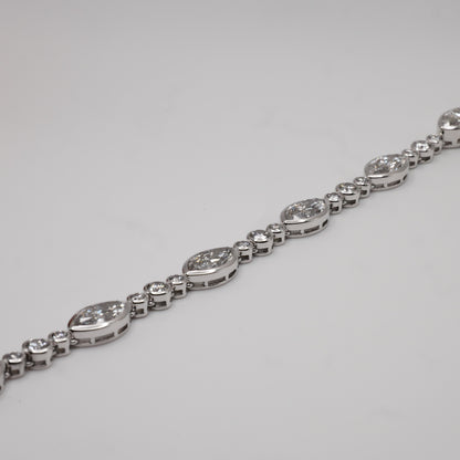 Platinum Marquise & Round Brilliant Lab Grown Diamond Tennis Bracelet - Antique or Vintage Inspired, view 4