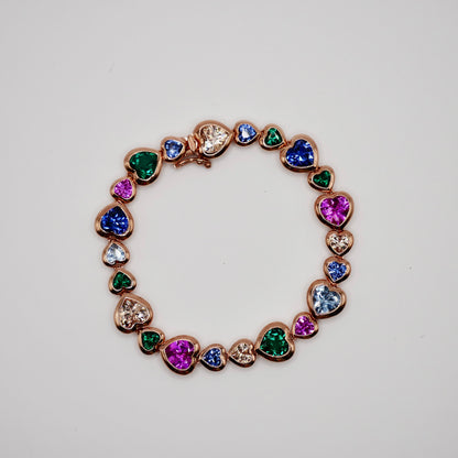Rainbow Heart Tennis Bracelet in 18K Gold Filled or 14K/18K Solid Gold, view 2