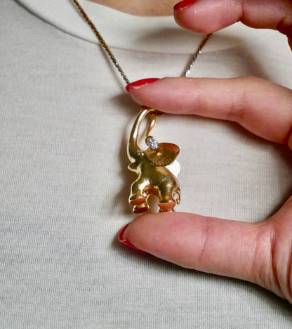 Diamond Large Elephant Pendant Charm, 18K Gold, view 8