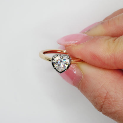Georgian Victorian Heart Shaped Moissanite and Gold Collet Button Back Ring, view 6