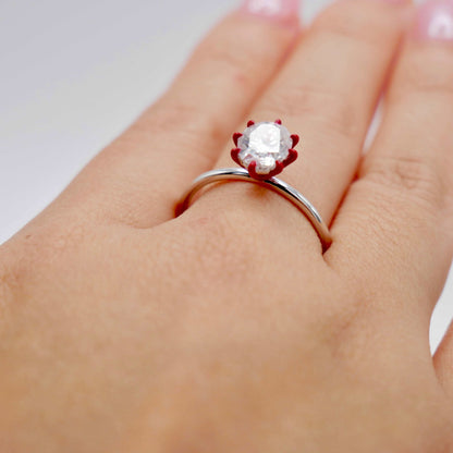 Oval Moissanite Ring with Red Enameled Claw Prongs in Red Gold - Unique Engagement Ring, 14K Gold, view 8