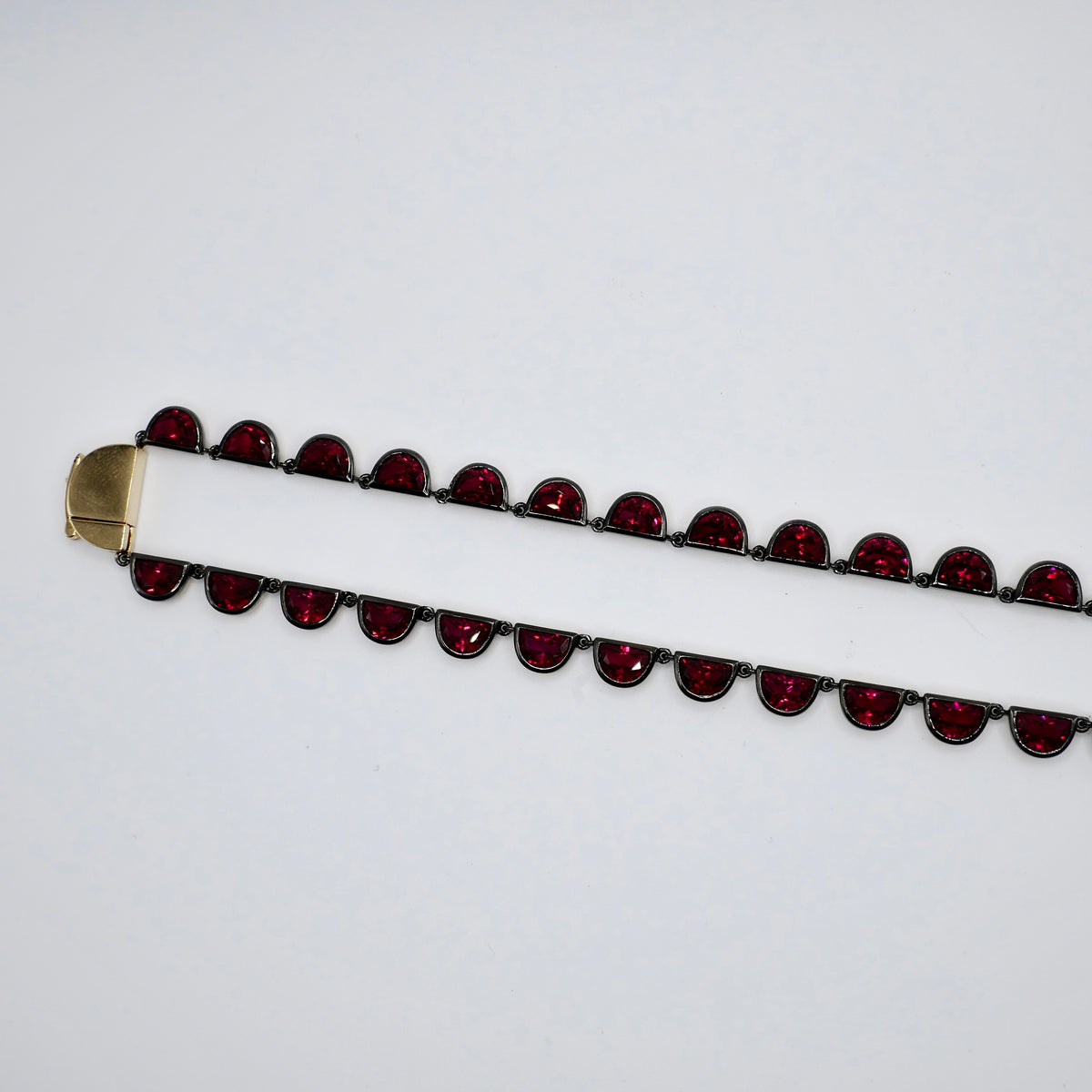 Georgian Victorian Riviere Scalloped Half Moon Collet Ruby Tennis Necklace