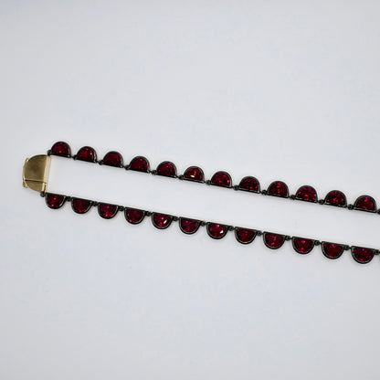 Georgian Victorian Riviere Scalloped Half Moon Collet Ruby Tennis Necklace