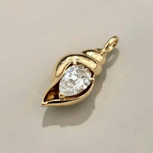Lab Diamond Conch Shell Pendant in 18K Gold | 0.6ct Pear Diamond Necklace Charm | Beach Jewelry | by Disco Marshmallow